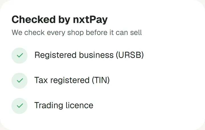 Checked by nxtPay: registered business, tax registered, trading licence